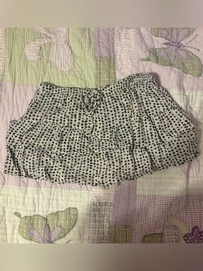 Pull&Bear Black Polka Dot Cream Ruffle Mini Skirt